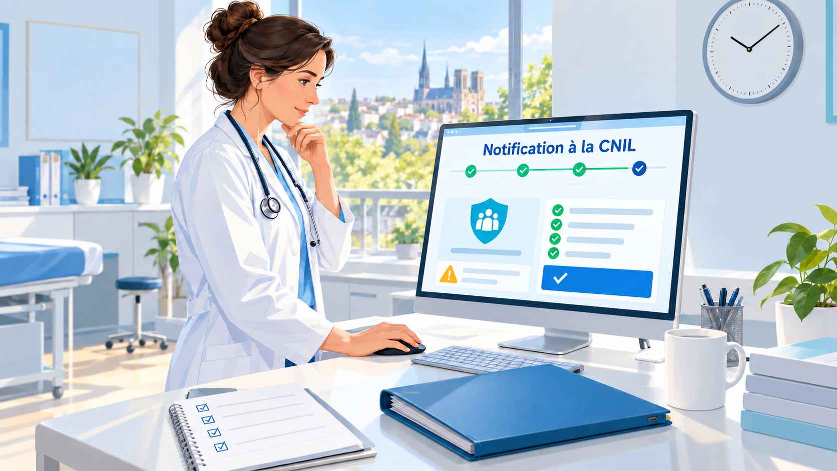 Médecin réalisant une notification de cyberattaque à la CNIL